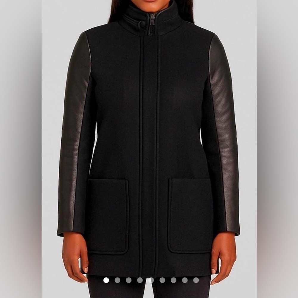 Mackage Wool Coat Leather Sleeves Navy Size Small